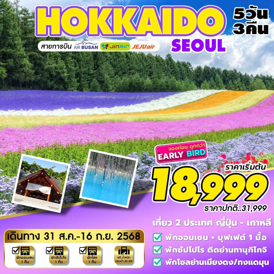 ทัวร์ญี่ปุ่น HOKKAIDO-SEOUL (ส.ค-ก.ย) 5วัน 3คืน (ฺBX,LJ,7C)