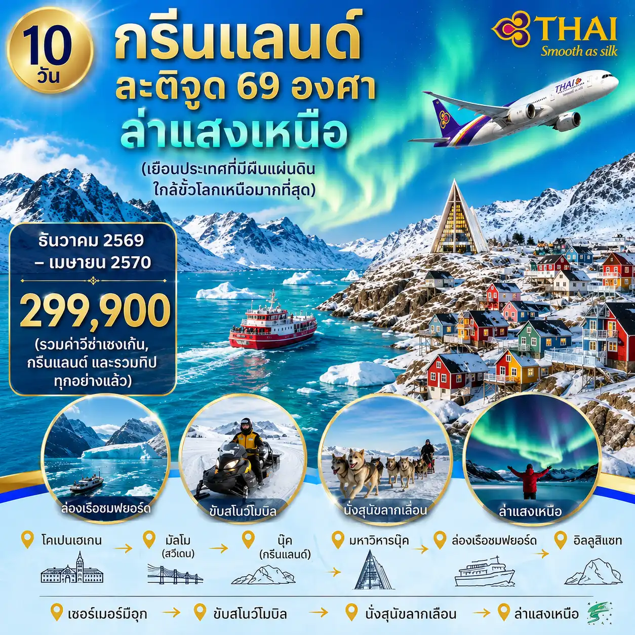 ทัวร์กรีนแลนด์ ละติจูด 69 องศา ล่าแสงเหนือ 10วัน 7คืน (TG)